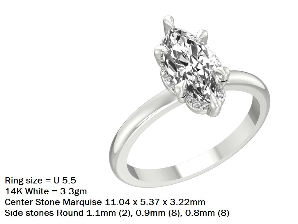 14kt Marquise Halo Frond Engagement Ring