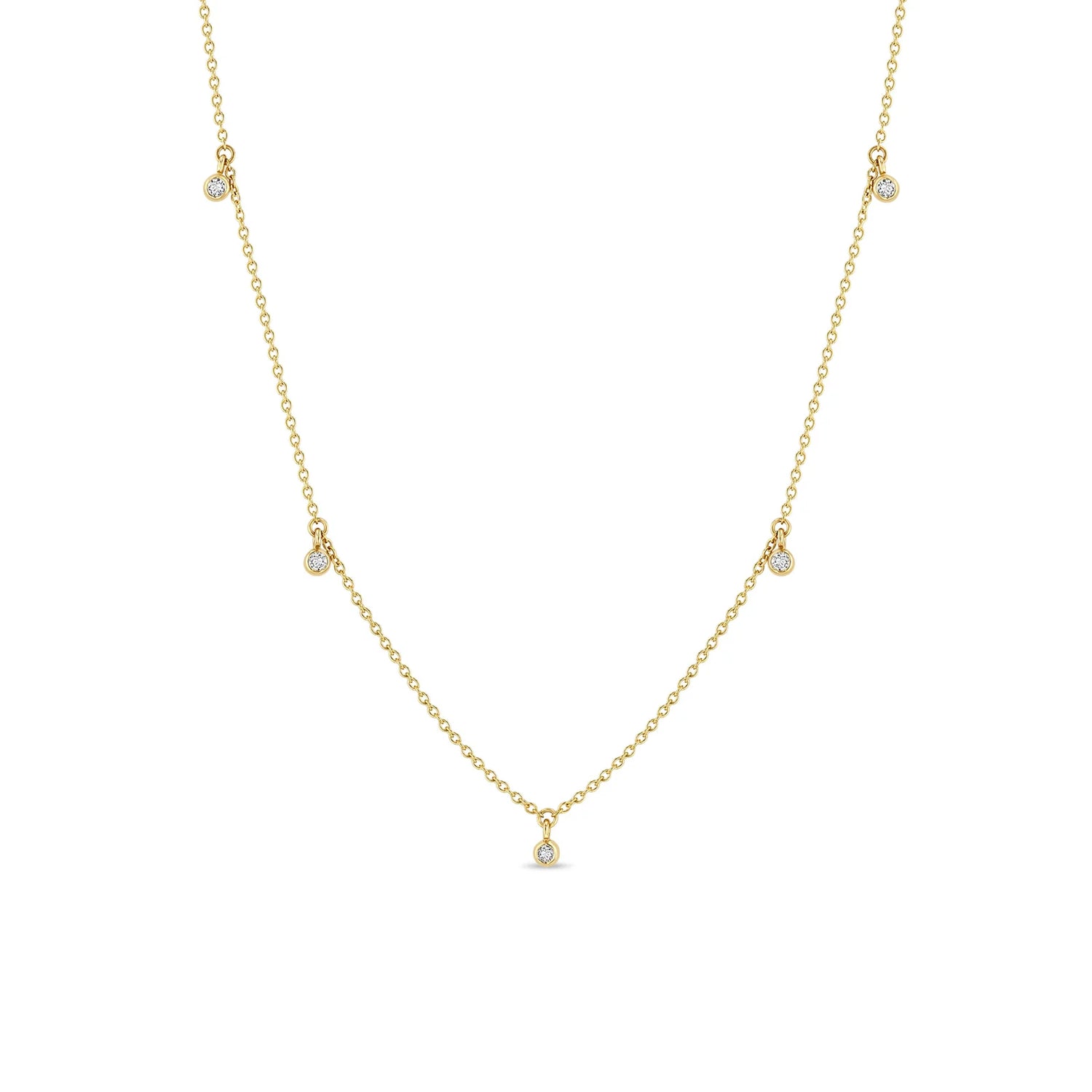 5 DANGLING DIAMONDS BEZEL NECKLACE