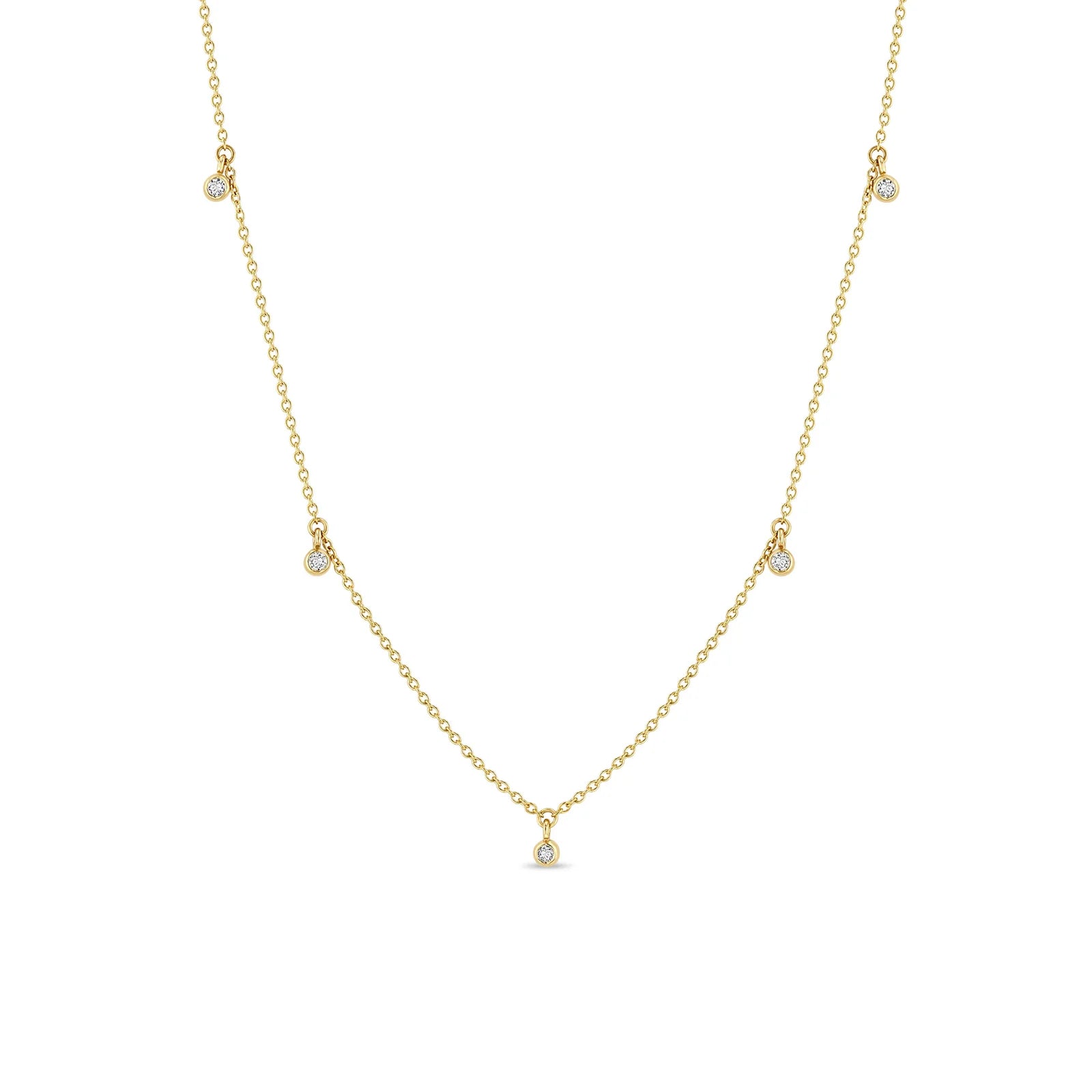 5 DANGLING DIAMONDS BEZEL NECKLACE