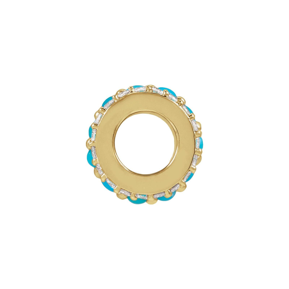 Turquoise and Diamond Spacer Charm showing chain opening