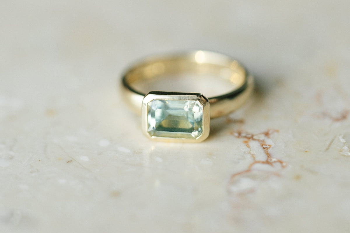 Stone & Strand Sea Green Gallant Ring with prasiolite in 10kt yellow gold