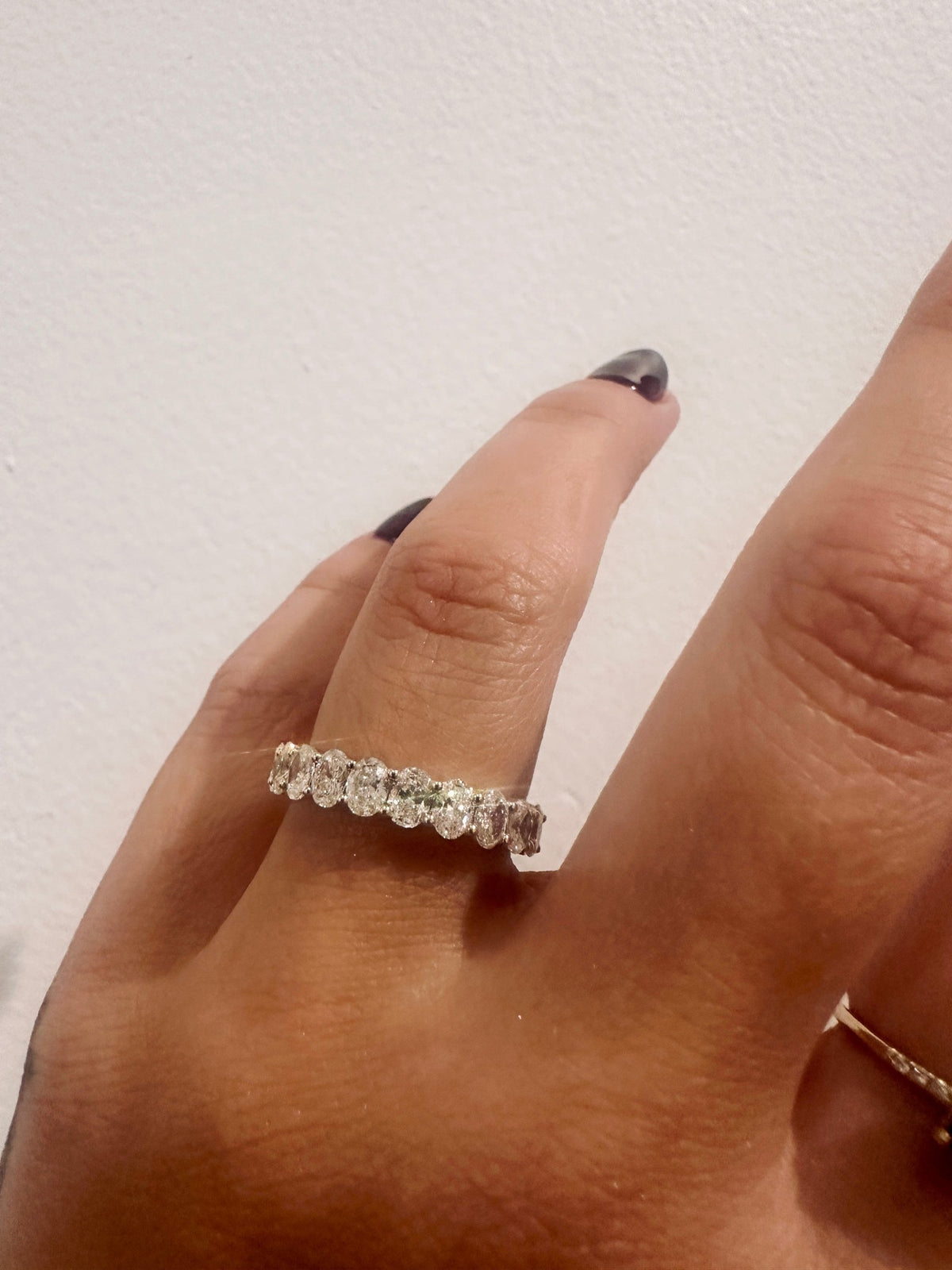 Oval Diamond Devotion Wedding Band worn on its own