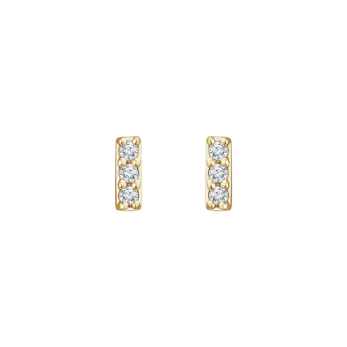 BB Three Diamond Bars, diamond bar studs in 14kt yellow gold