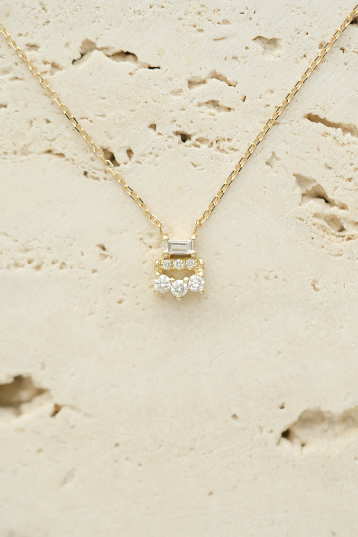 Jennie Kwon Baguette Diamond Lace Necklace in 14kt yellow gold