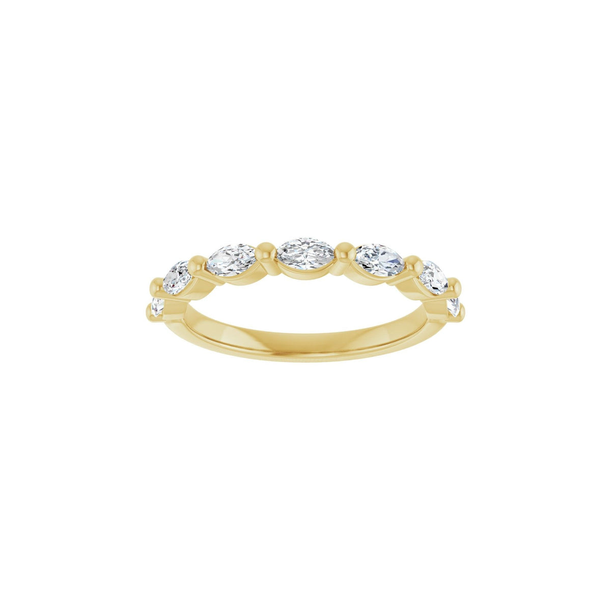 Marquise Gaze wedding band in 14kt yellow gold with prong set marquise diamonds, front view