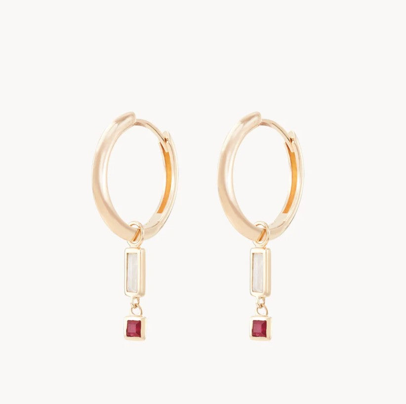 Bluboho Blessings Abound Moonstone Earring Charms on 14kt yellow gold hoops