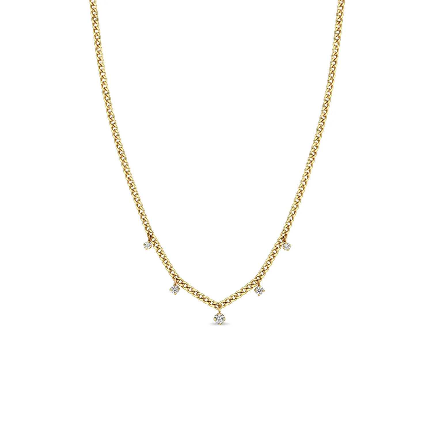 5 DANGLING PRONG SET DIAMONDS CURB CHAIN