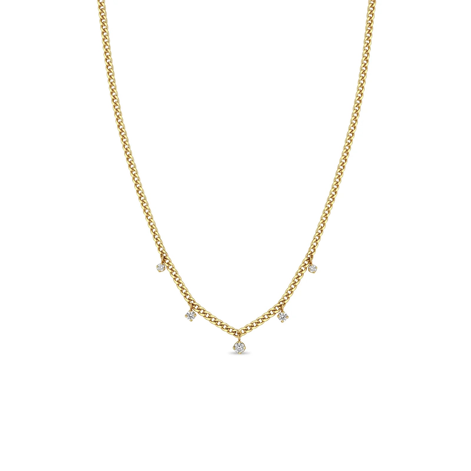 5 DANGLING PRONG SET DIAMONDS CURB CHAIN