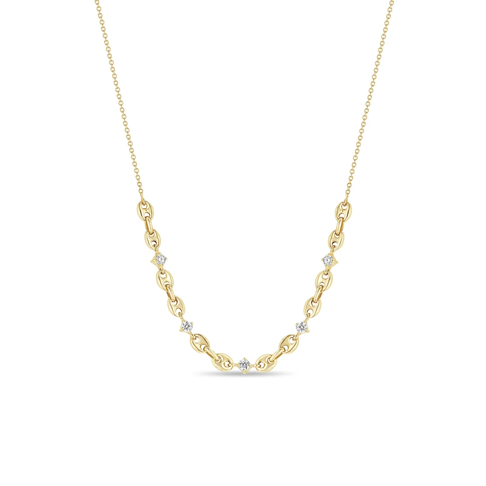 PUFFED MARINER CHAIN 5 DIAMOND NECKLACE