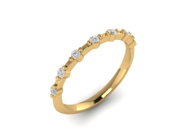 Heavenly Dew Wedding Band in 14kt yellow gold with seven round diamonds, perspective view