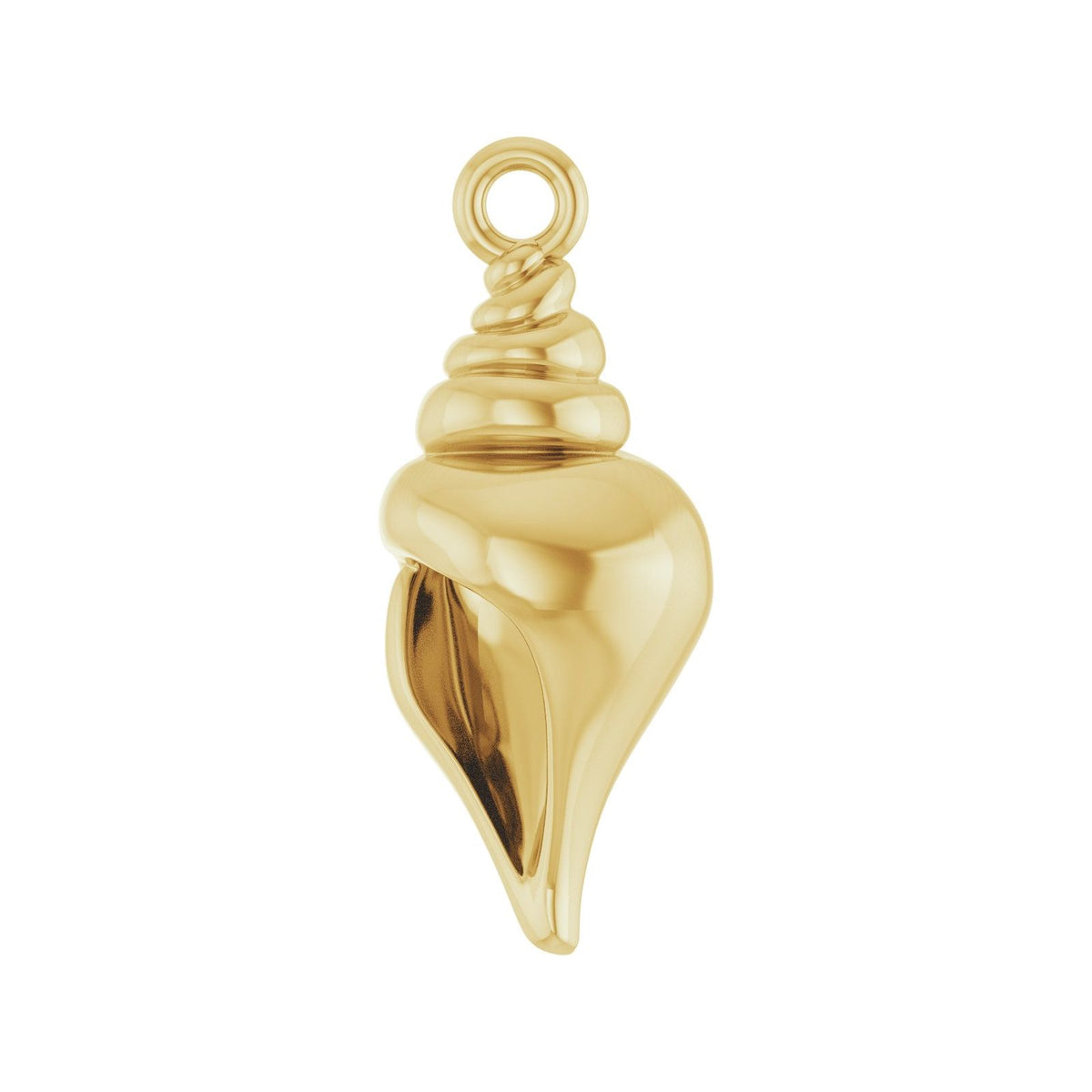 Seashell Conch Charm in 14kt yellow gold, front view