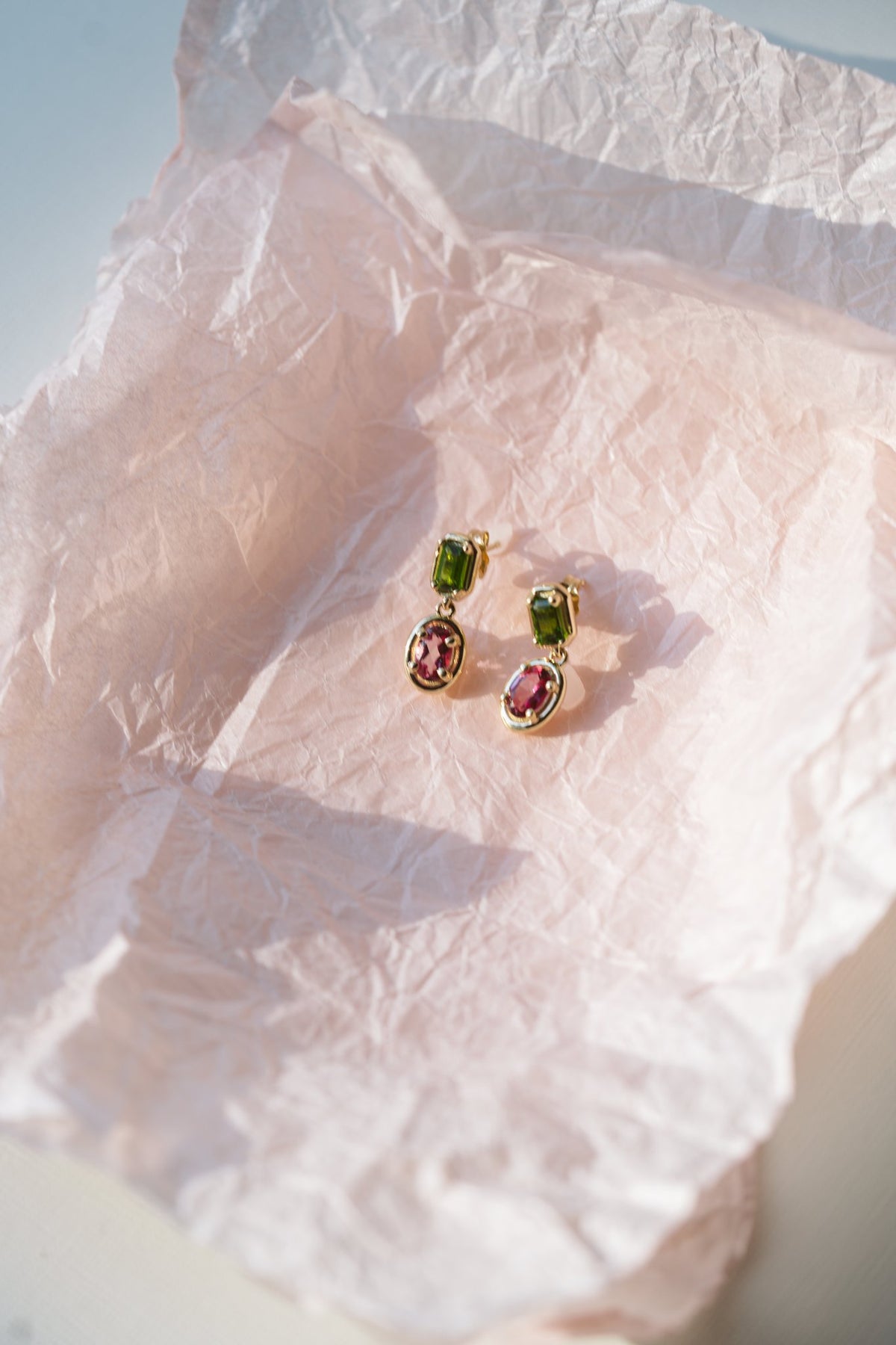 Stone & Strand Duchess Orchid Earrings with chrome diopside and pink topaz