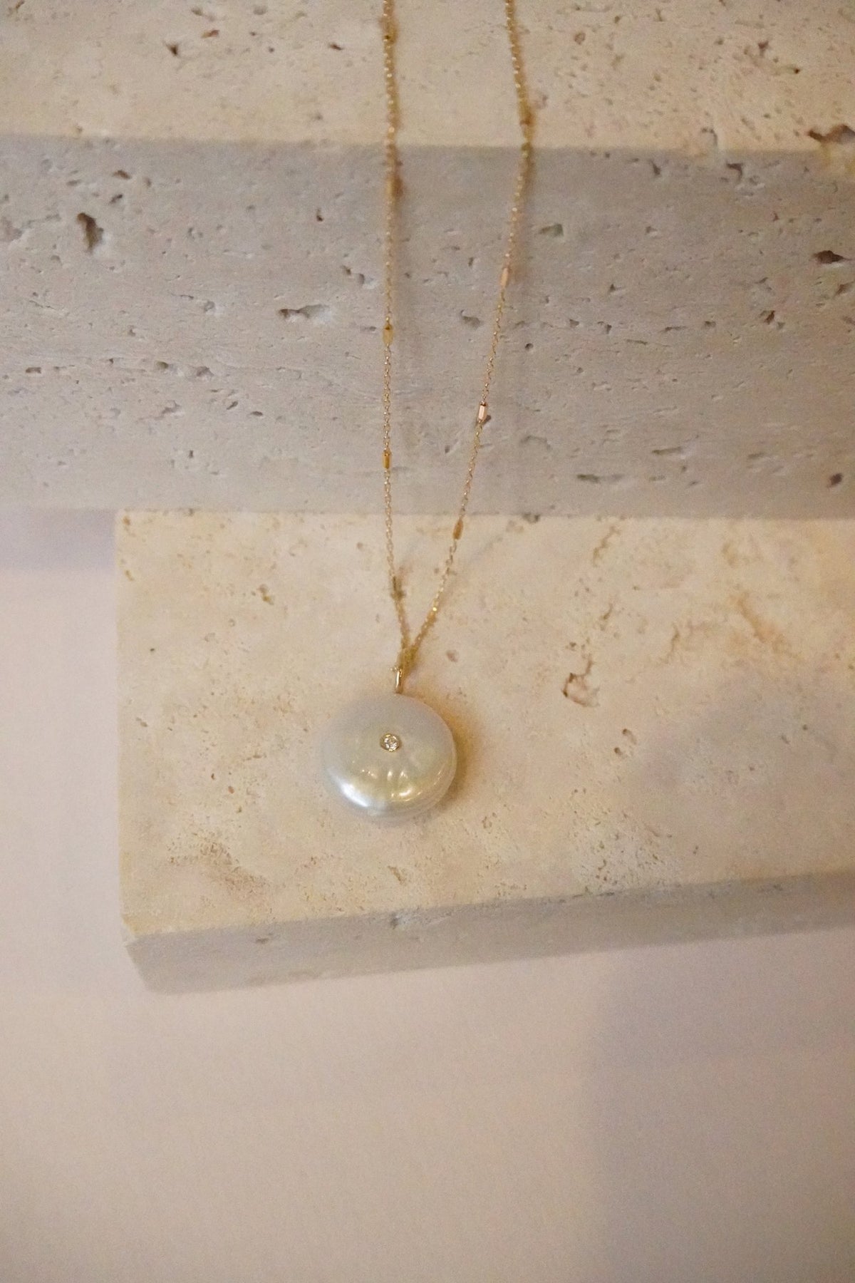 Zoe Chicco Reversible Black and White Diamond Pearl Disc necklace in 14kt yellow gold