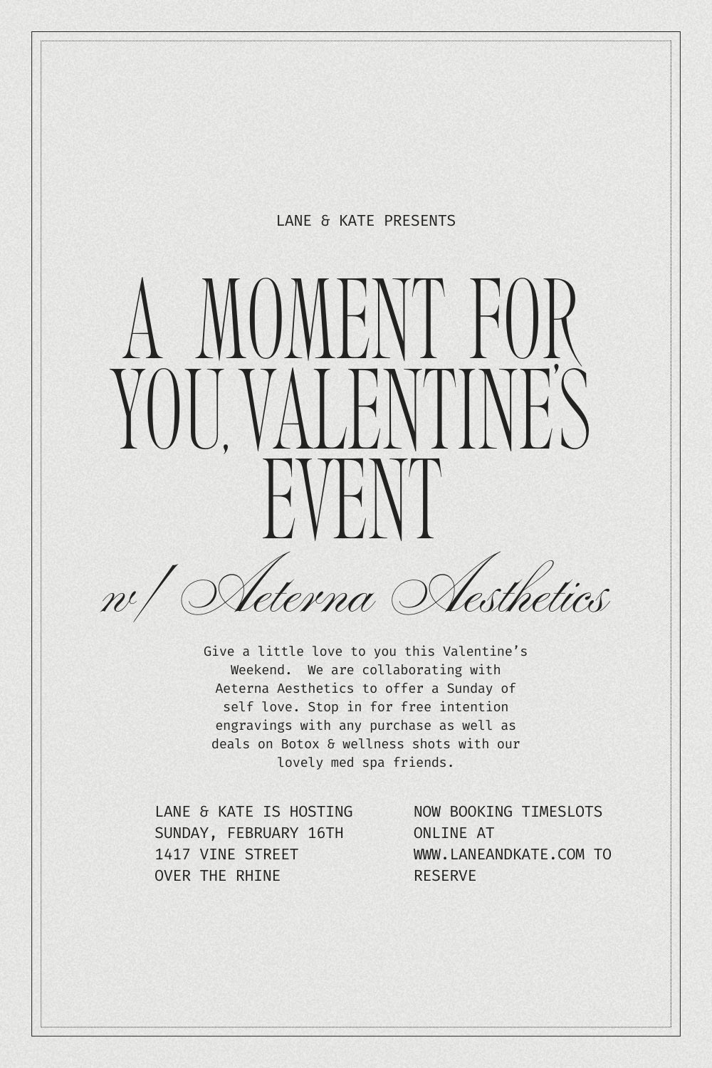 A MOMENT FOR YOU // AETERNA AESTHETICS EVENT DEPOSIT