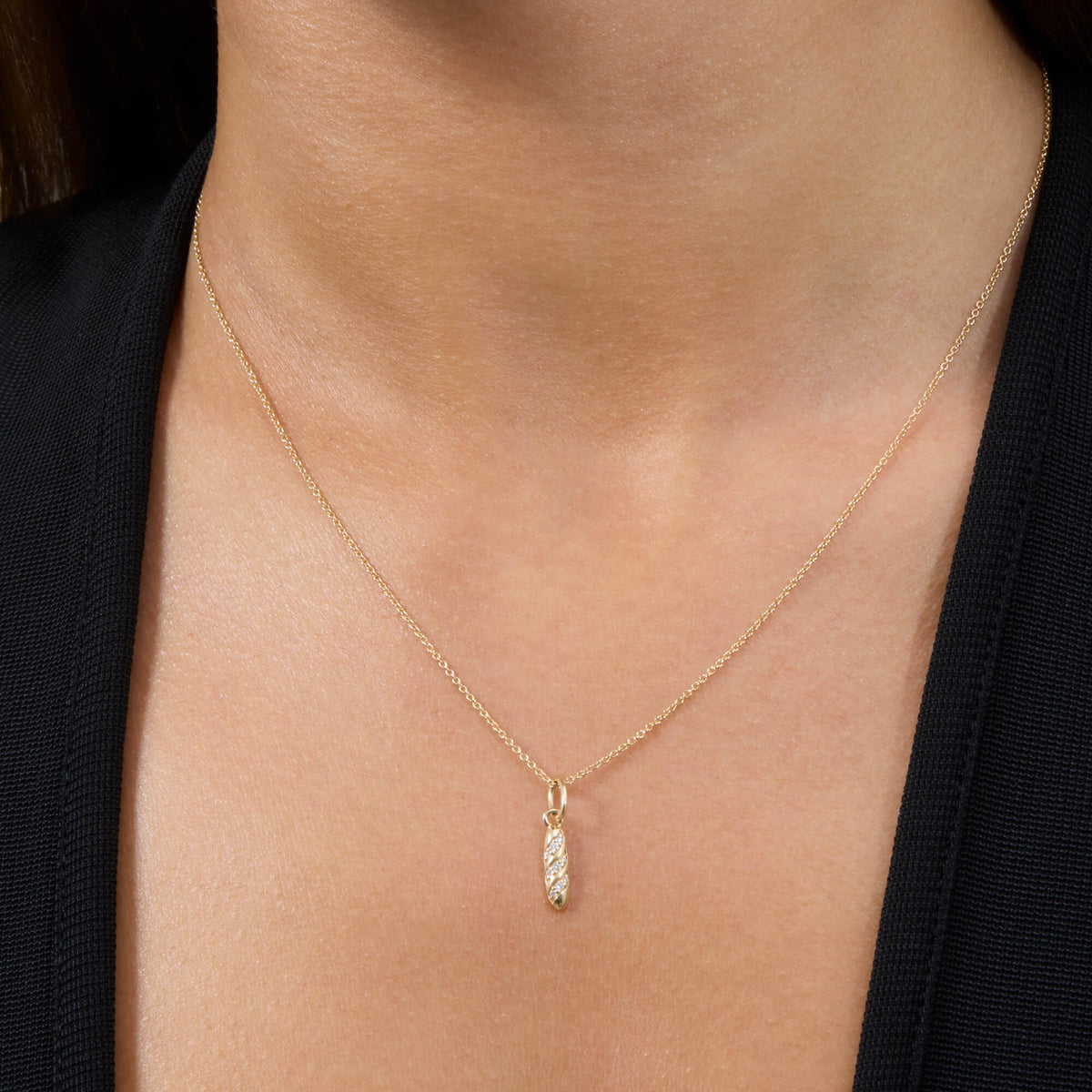 Stone & Strand Diamond Baguette Charm worn on model