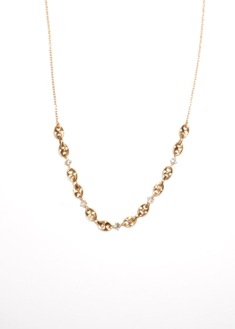 PUFFED MARINER CHAIN 5 DIAMOND NECKLACE