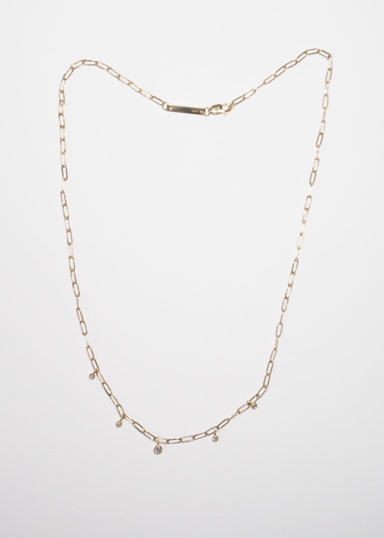 5 DANGLING DIAMONDS SMALL PAPERCLIP CHAIN