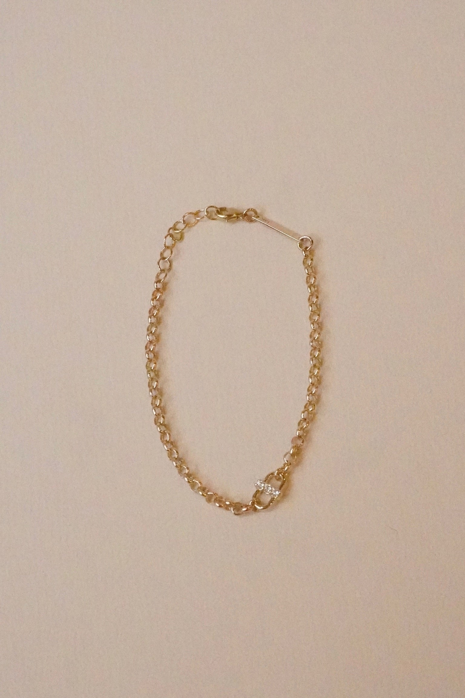 14KT 3 PRONG DIAMOND OPEN LINK ROLO CHAIN BRACELET