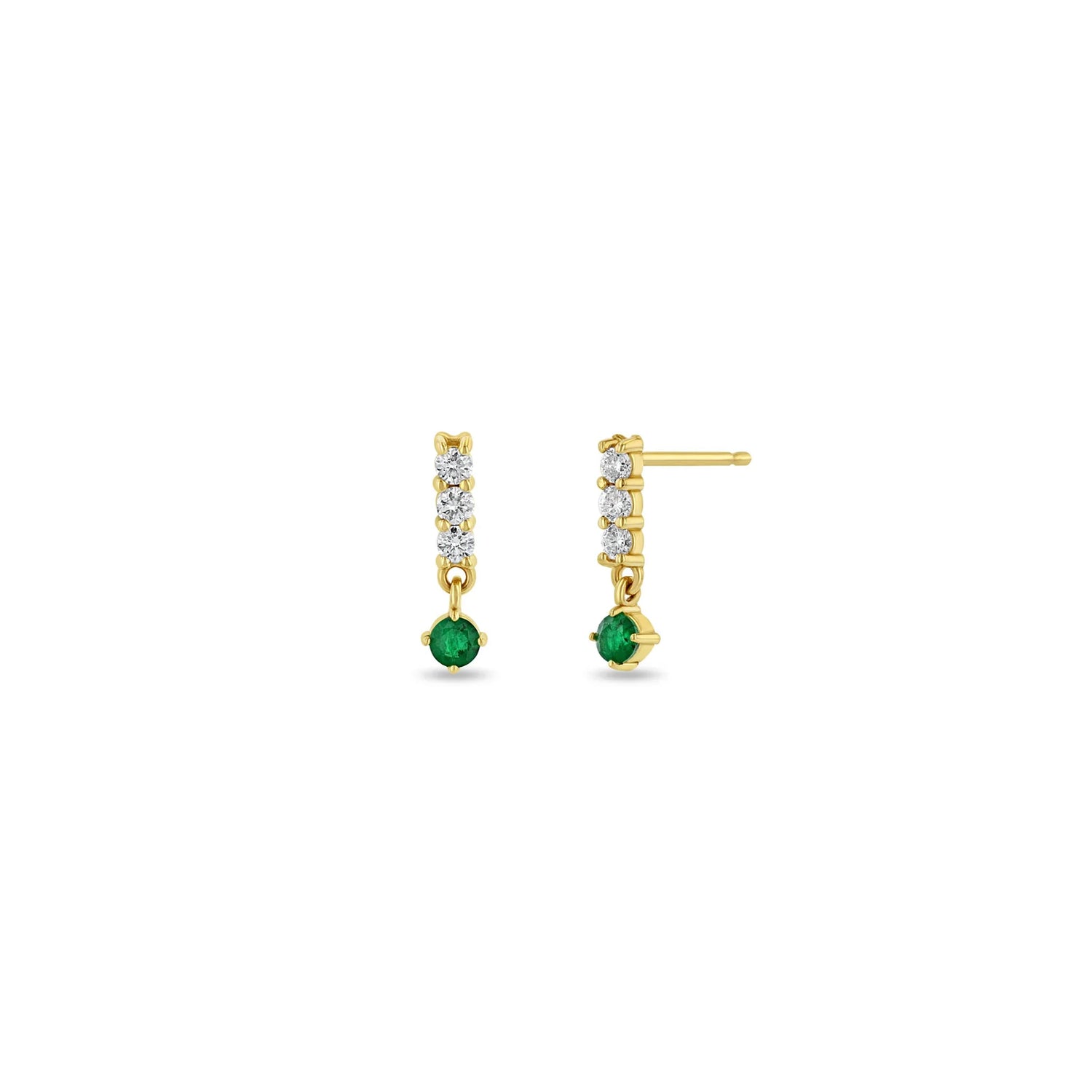 BAR DROP DANGLING EMERALD DIAMOND EARRINGS