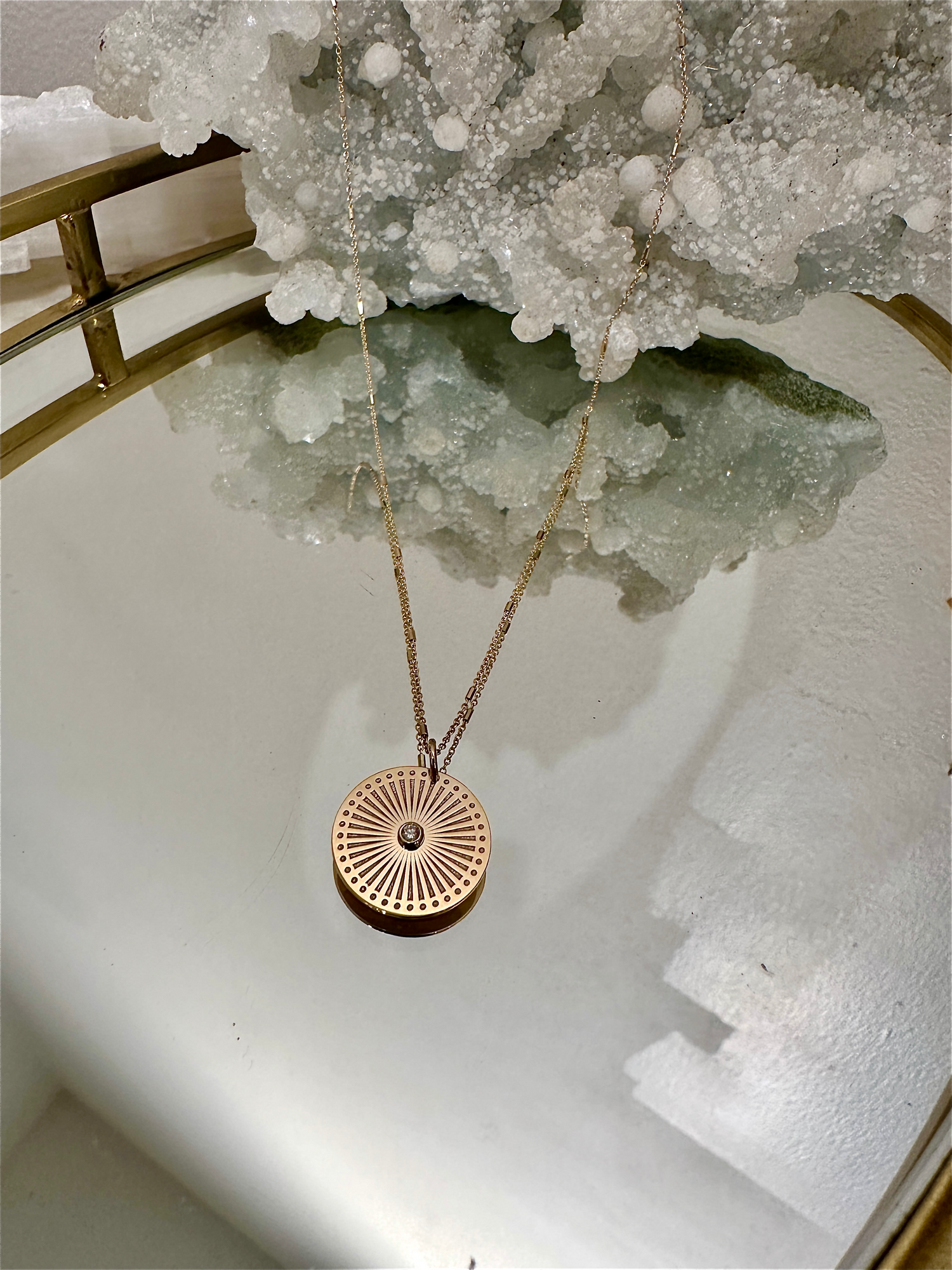 SUNBEAM MEDALIAN DIAMOND BEZEL NECKLACE