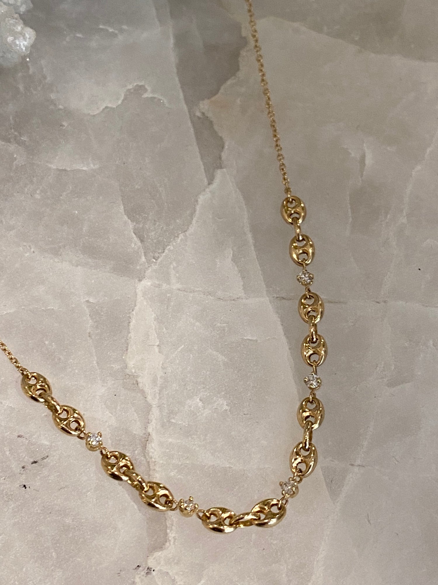 PUFFED MARINER CHAIN 5 DIAMOND NECKLACE