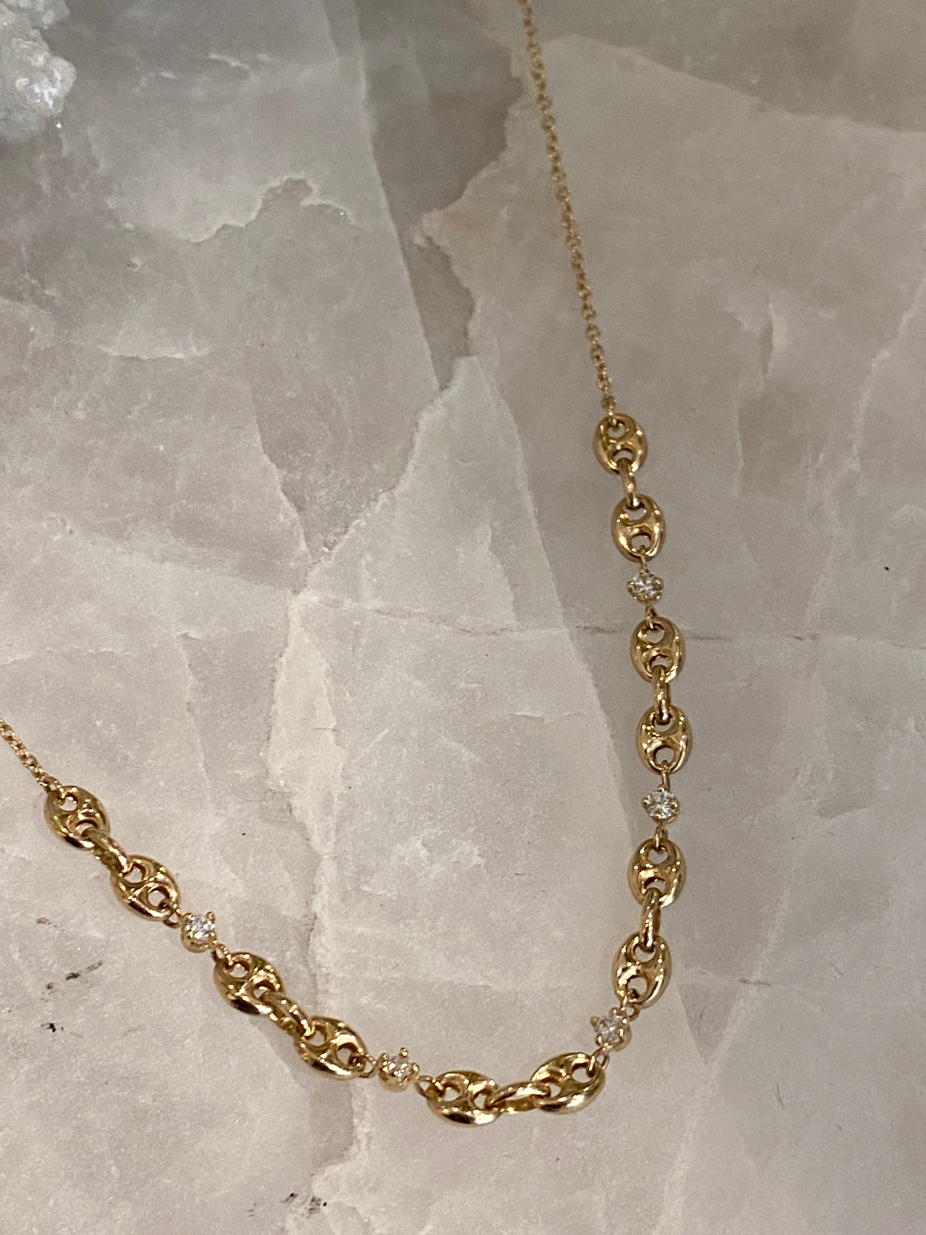 PUFFED MARINER CHAIN 5 DIAMOND NECKLACE