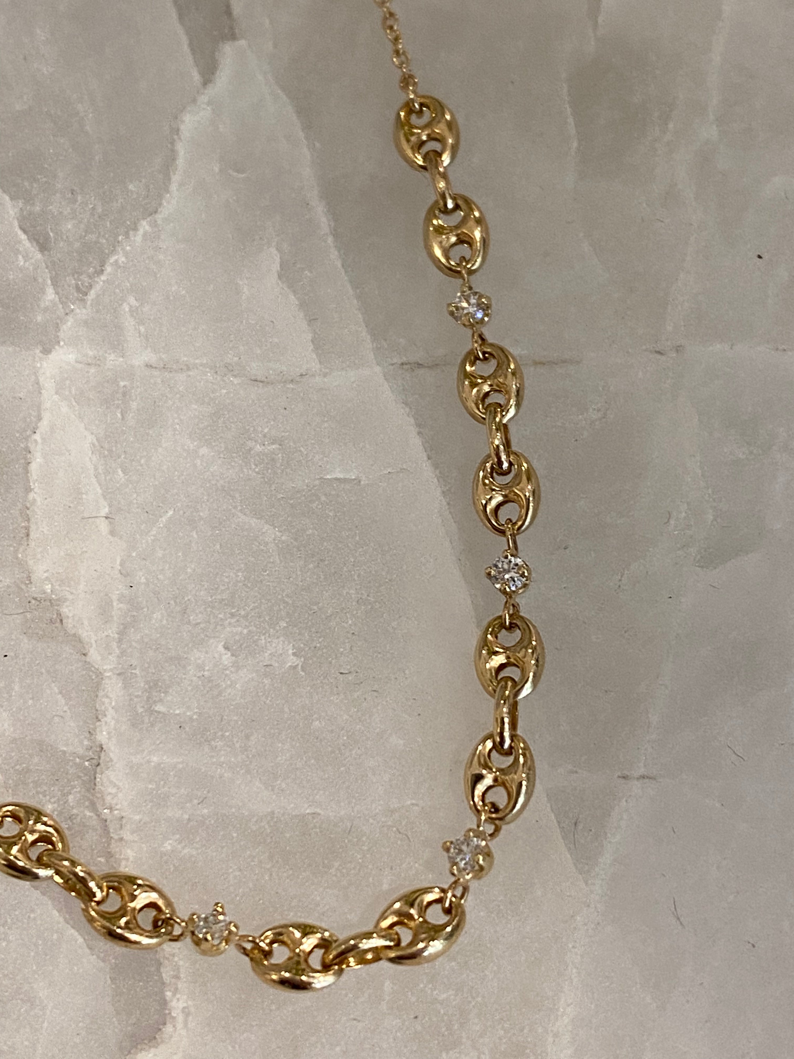 PUFFED MARINER CHAIN 5 DIAMOND NECKLACE