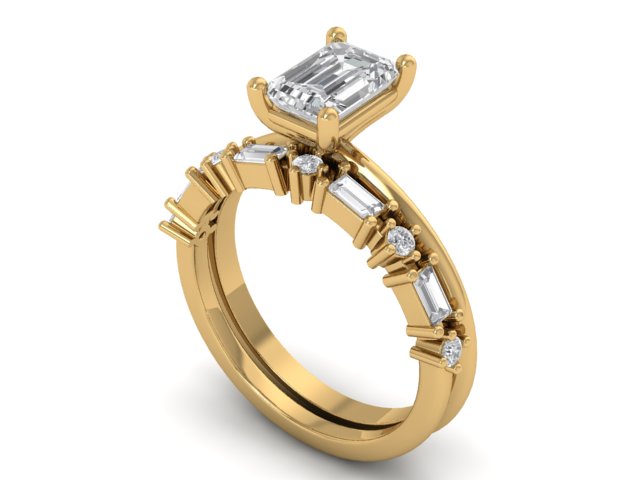 14kt Emerald Diamond Views Engagement Ring Set