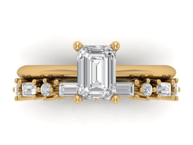 14kt Emerald Diamond Views Engagement Ring Set