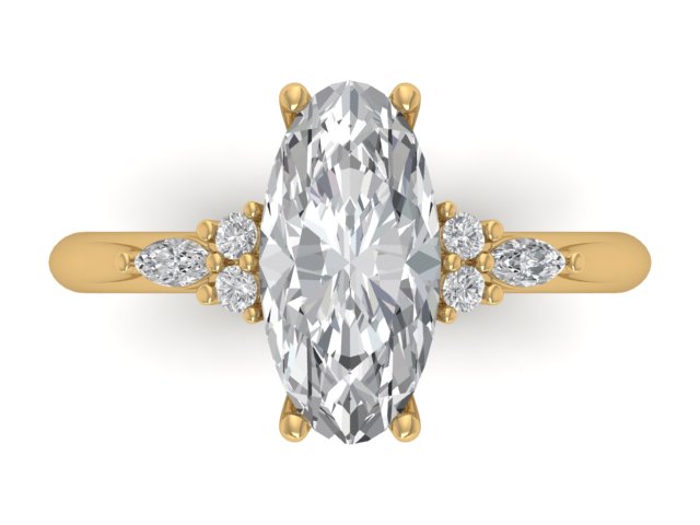 14kt Moval Diamond Frond Engagement Ring