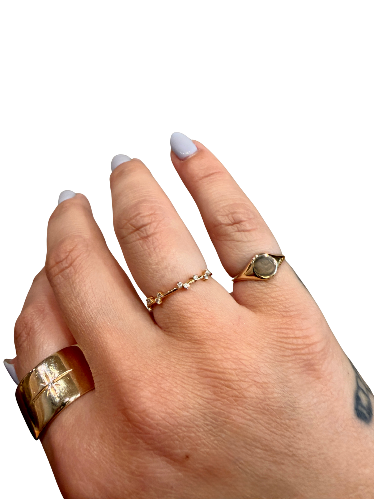 Milky Way Diamond Ring by Bluboho, 14kt recycled yellow gold, ten round brilliant white diamonds, dainty band, please wear with care