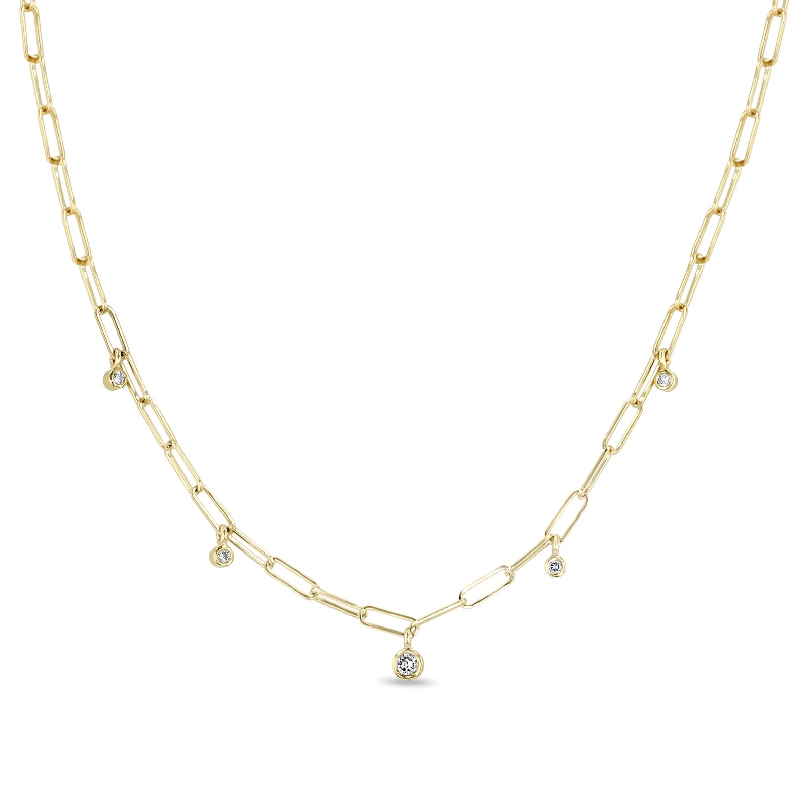 5 DANGLING DIAMONDS SMALL PAPERCLIP CHAIN