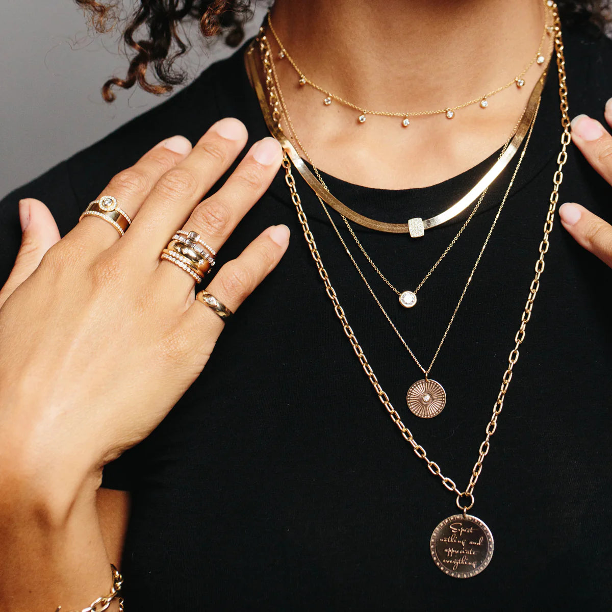 SUNBEAM MEDALIAN DIAMOND BEZEL NECKLACE