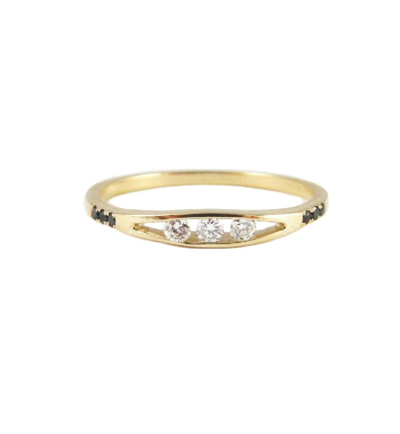 WHITE DIAMOND FLOAT RING WITH BLACK DIAMONDS