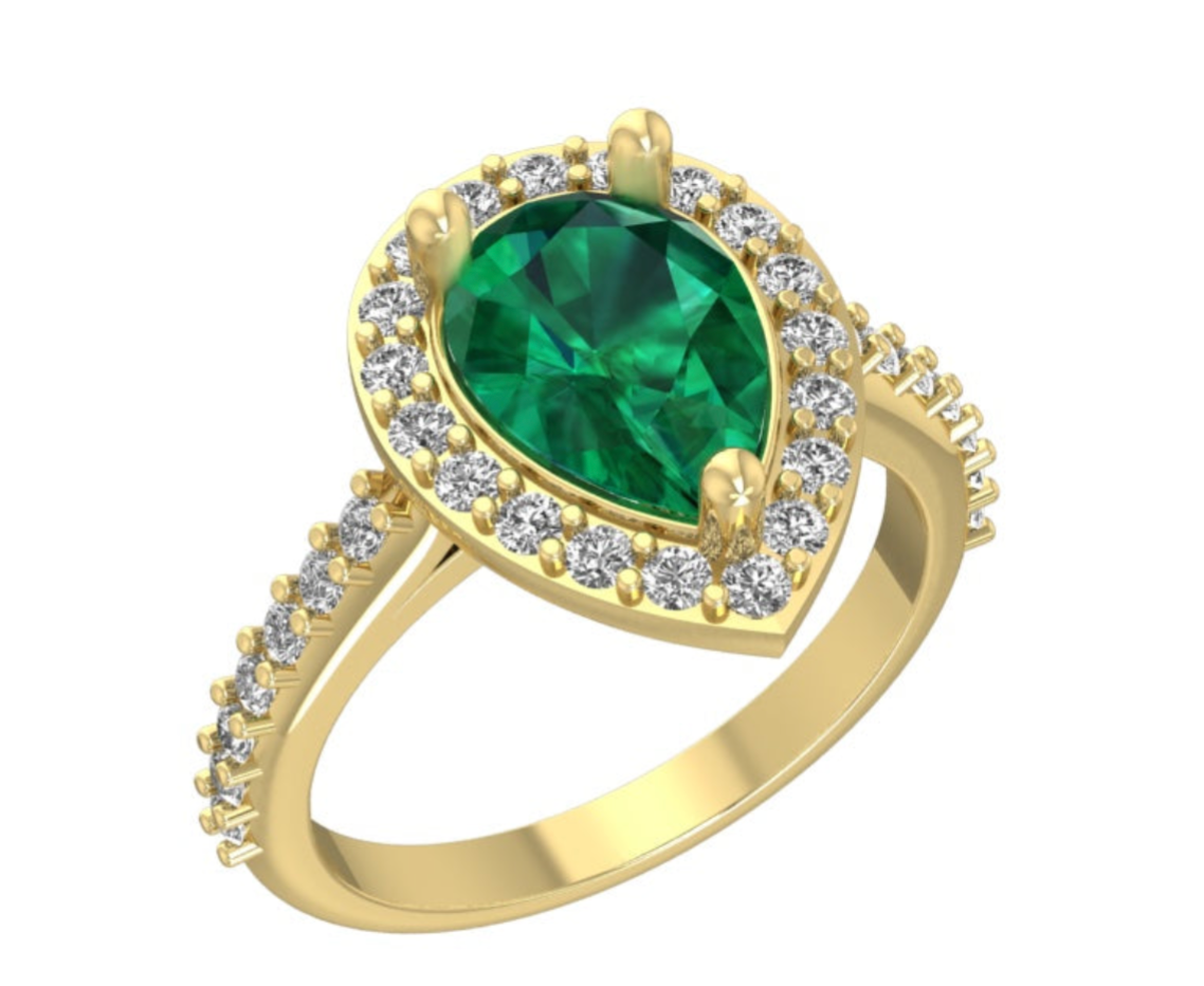 14kt Classic Teardrop Halo Engagement Ring