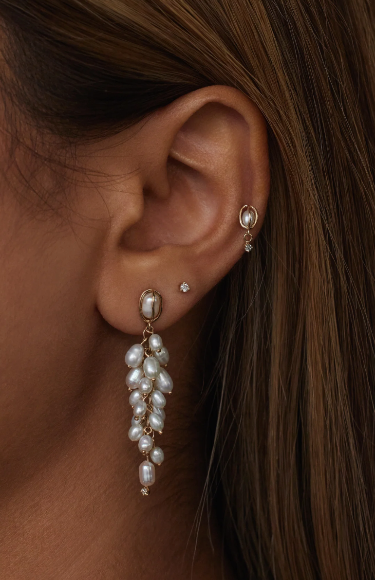 SHADOW DIAMOND & PEARL EARRINGS