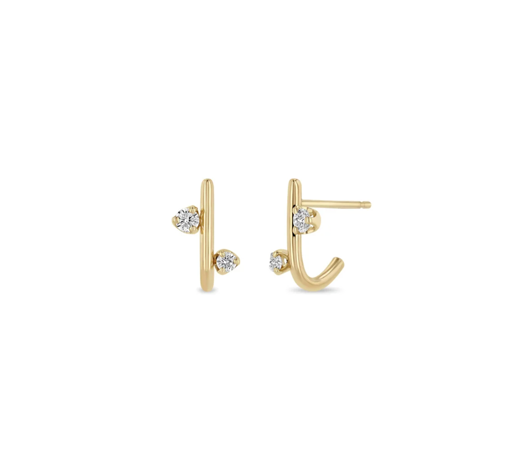 14KT MIXED PRONG J HOOK HOOP EARRINGS
