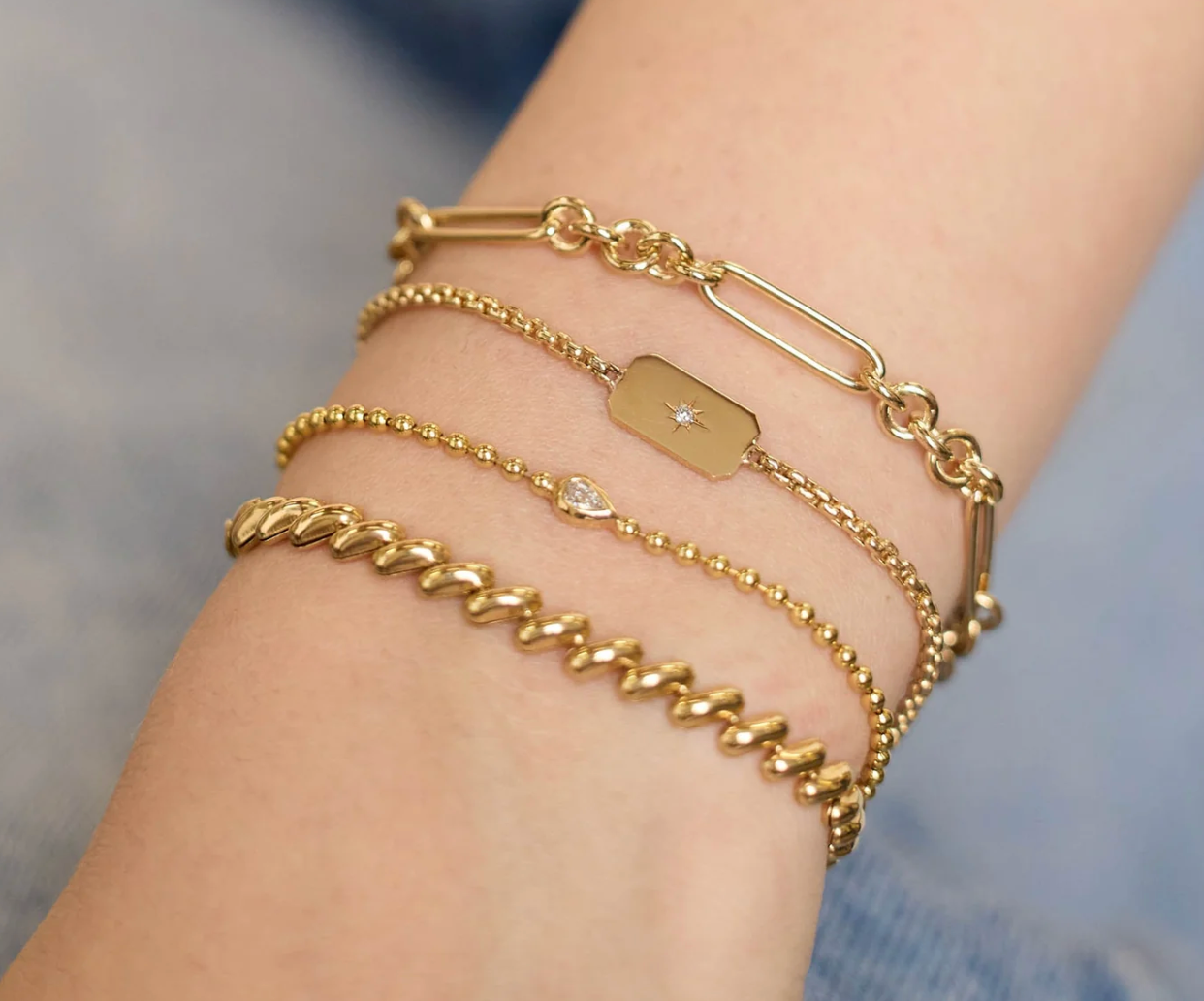 14KT GOLD LARGE PAPERCLIP ROLO CHAIN BRACELET