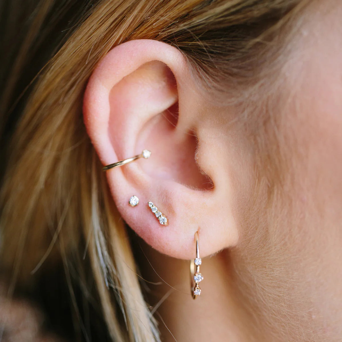 3 DIAMOND 14KT HOOPS