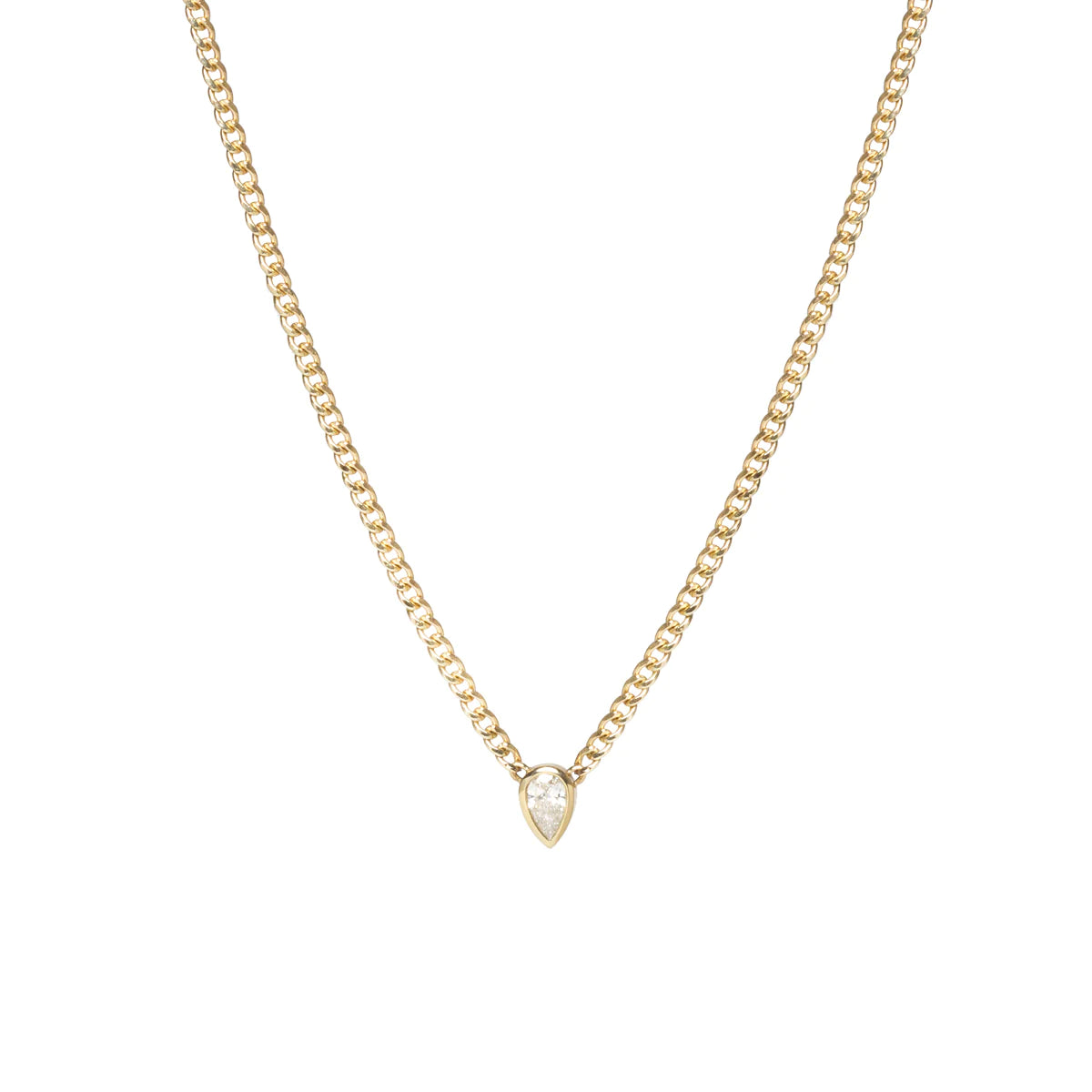 14KT PEAR BEZEL CURB CHAIN