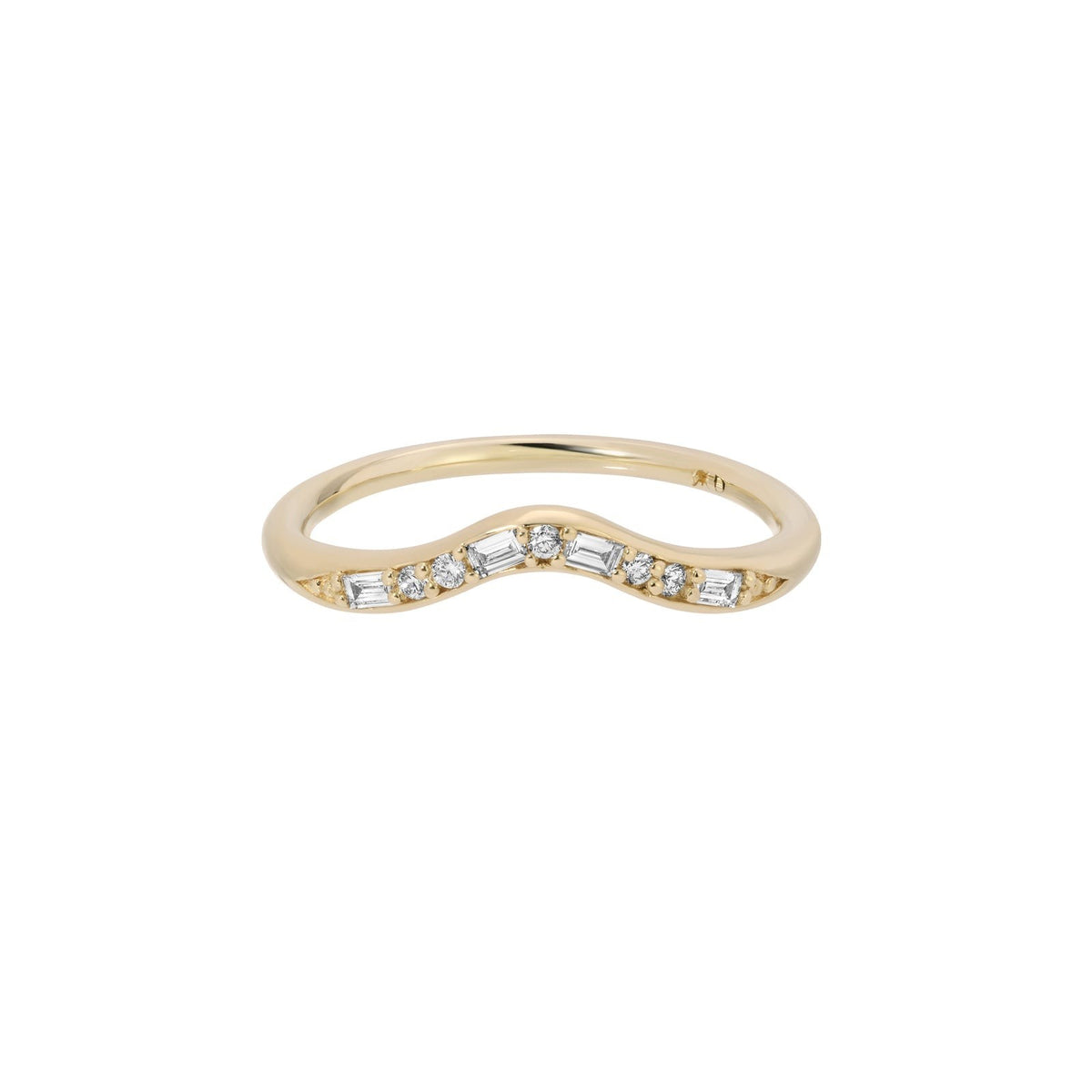 Jennie Kwon Diamond Staccato Wave Band with baguette and round diamonds in 14kt yellow gold, product view