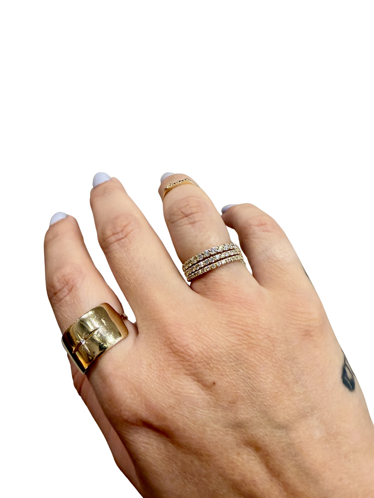 Classic Diamond Wedding Band by Lane & Kate worn with an oval engagement ring