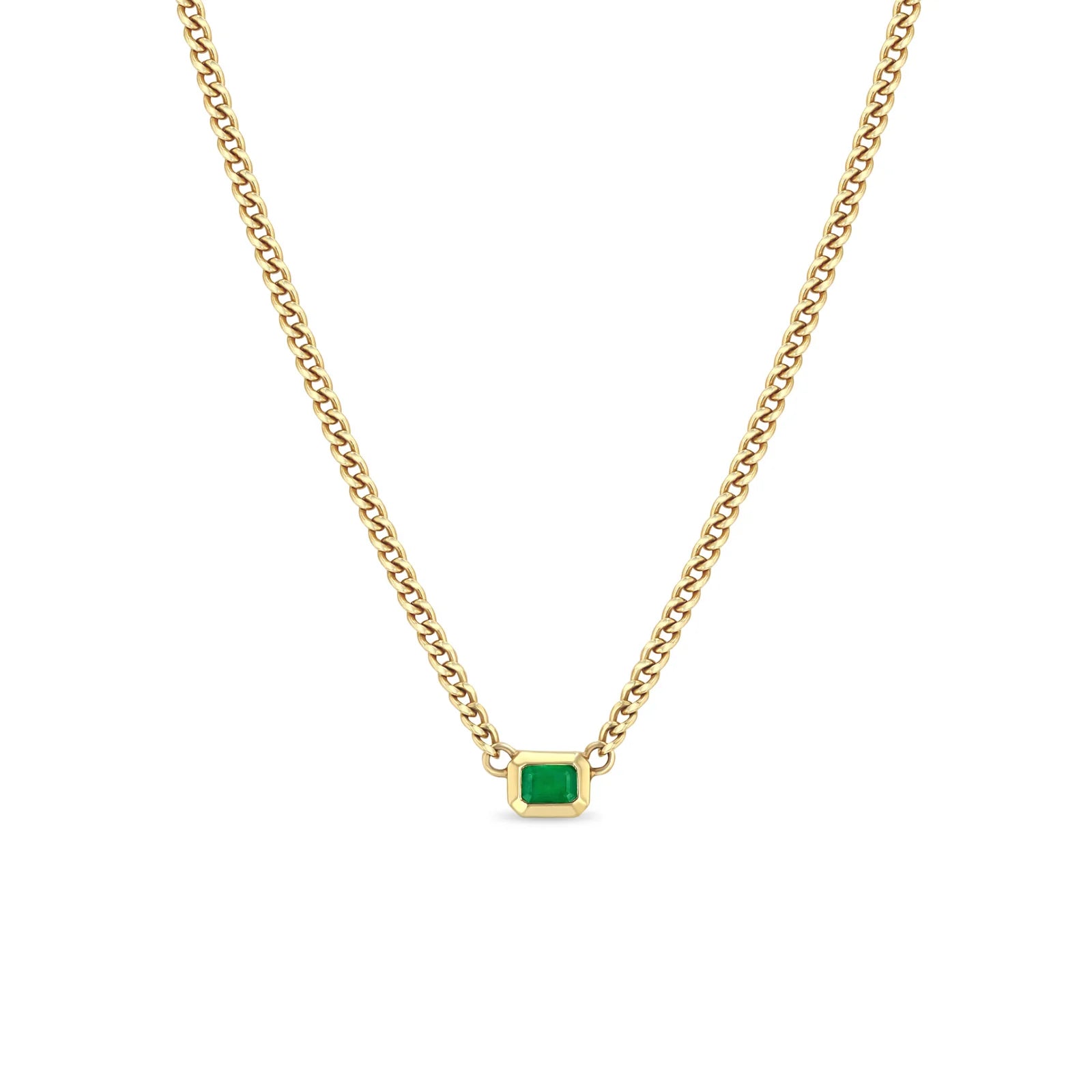 EMERALD BEZEL SET CURB CHAIN
