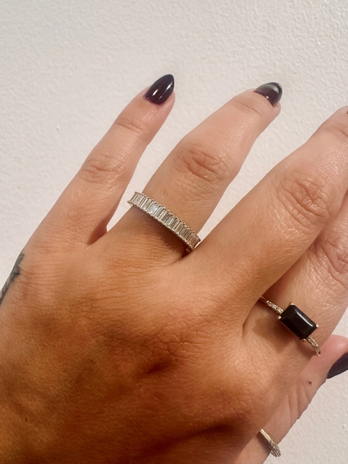 Baguette Incantations Wedding Band worn on its own