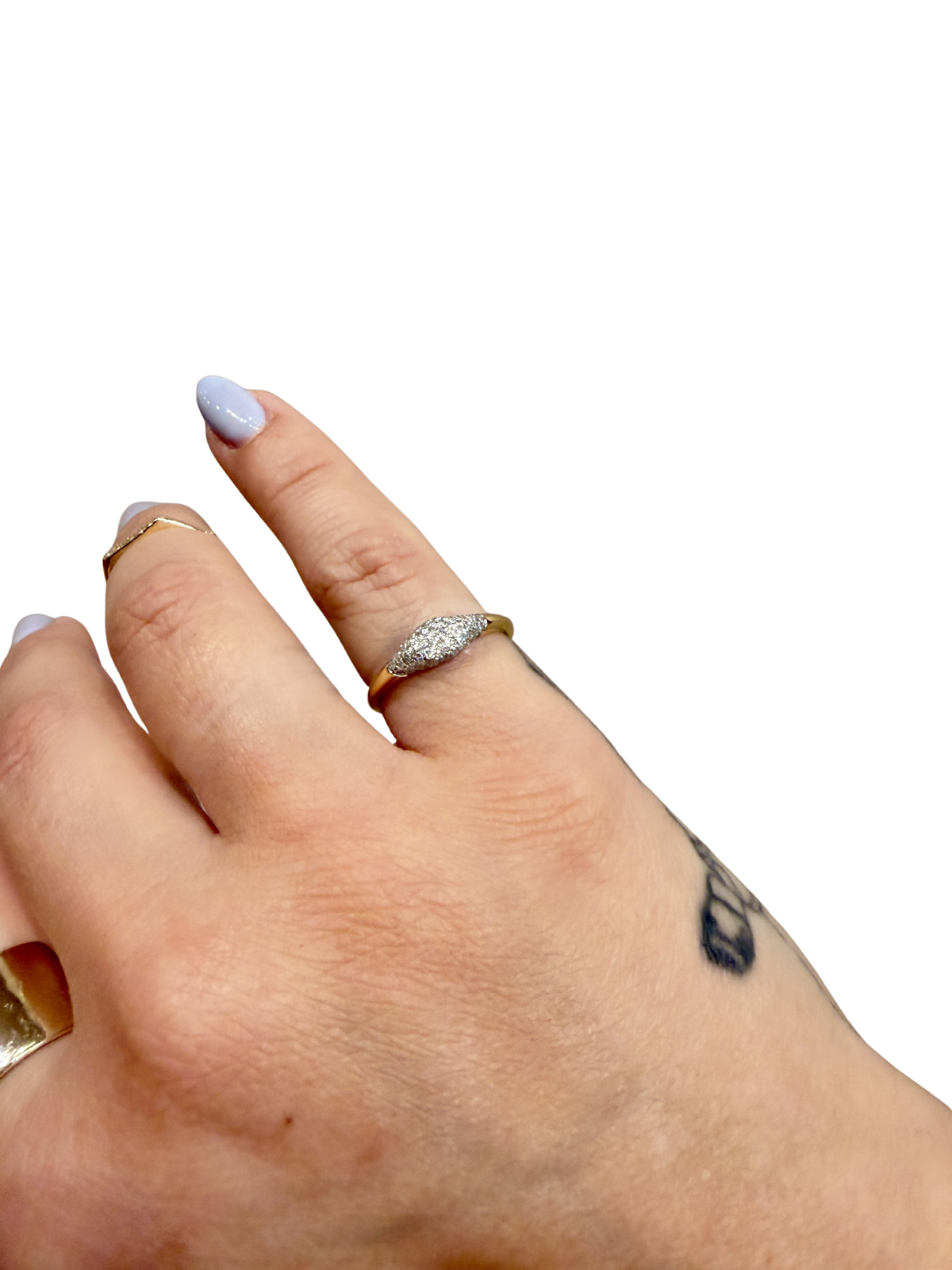Fine Sparkle Mini Signet Ring by Stone & Strand, pavé diamond mini signet worn on the hand