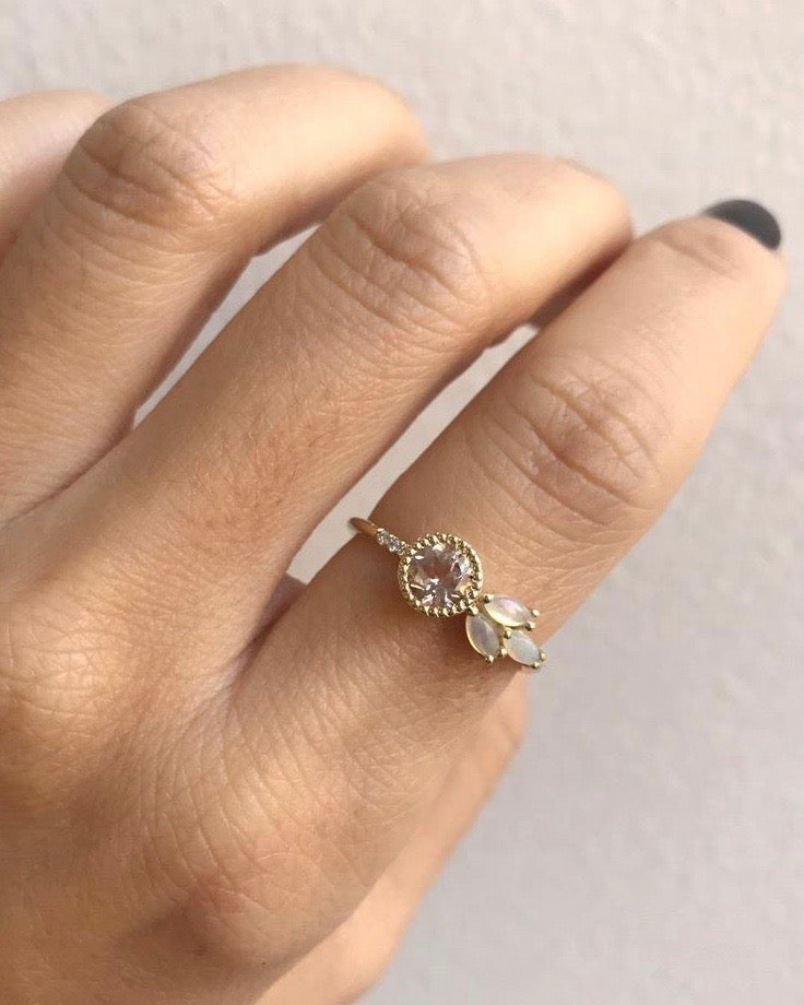 MORGANITE OPAL LEAF RING