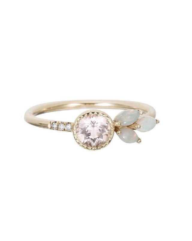 MORGANITE OPAL LEAF RING