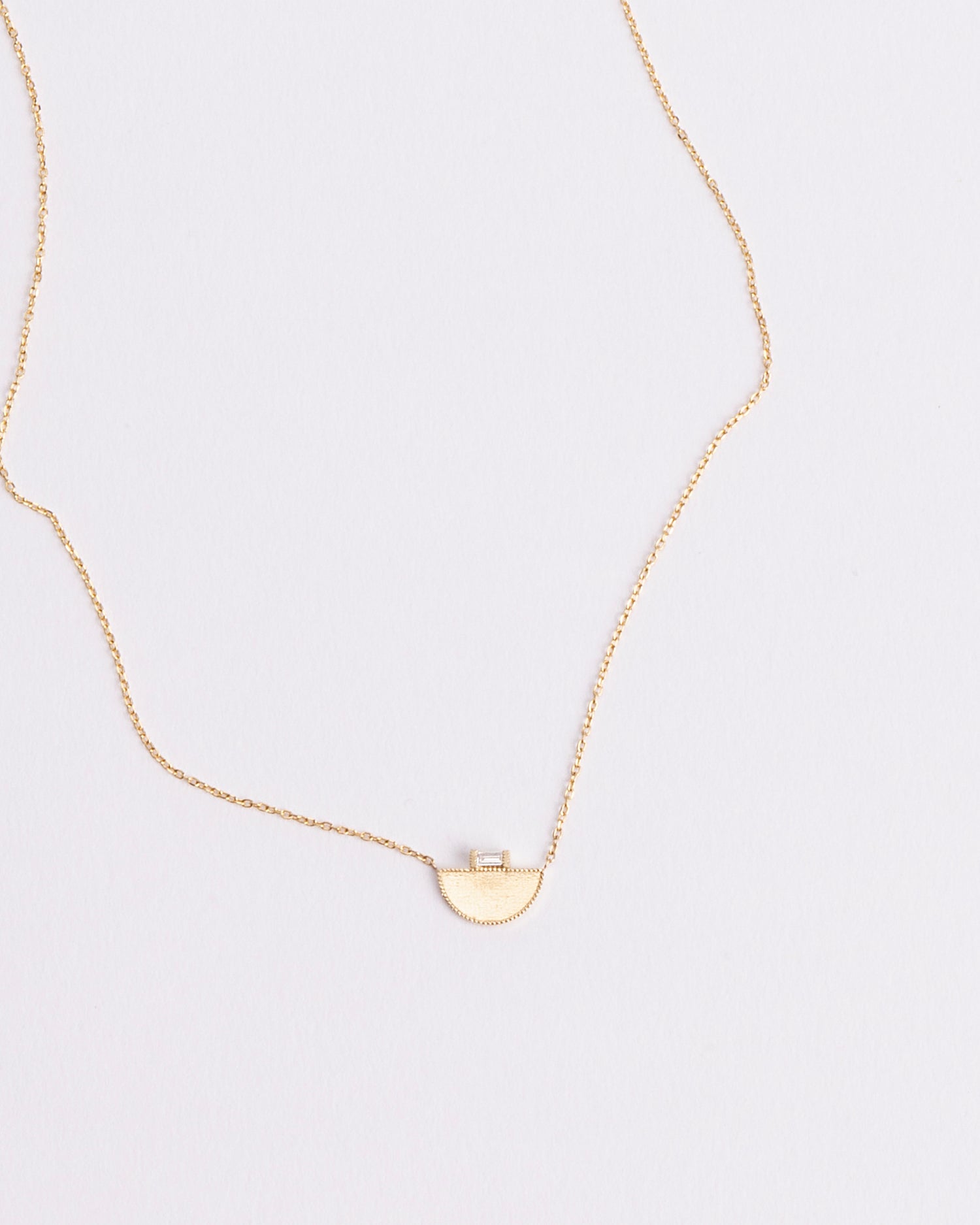 HALF MOON BAGUETTE DIAMOND SIGNET NECKLACE