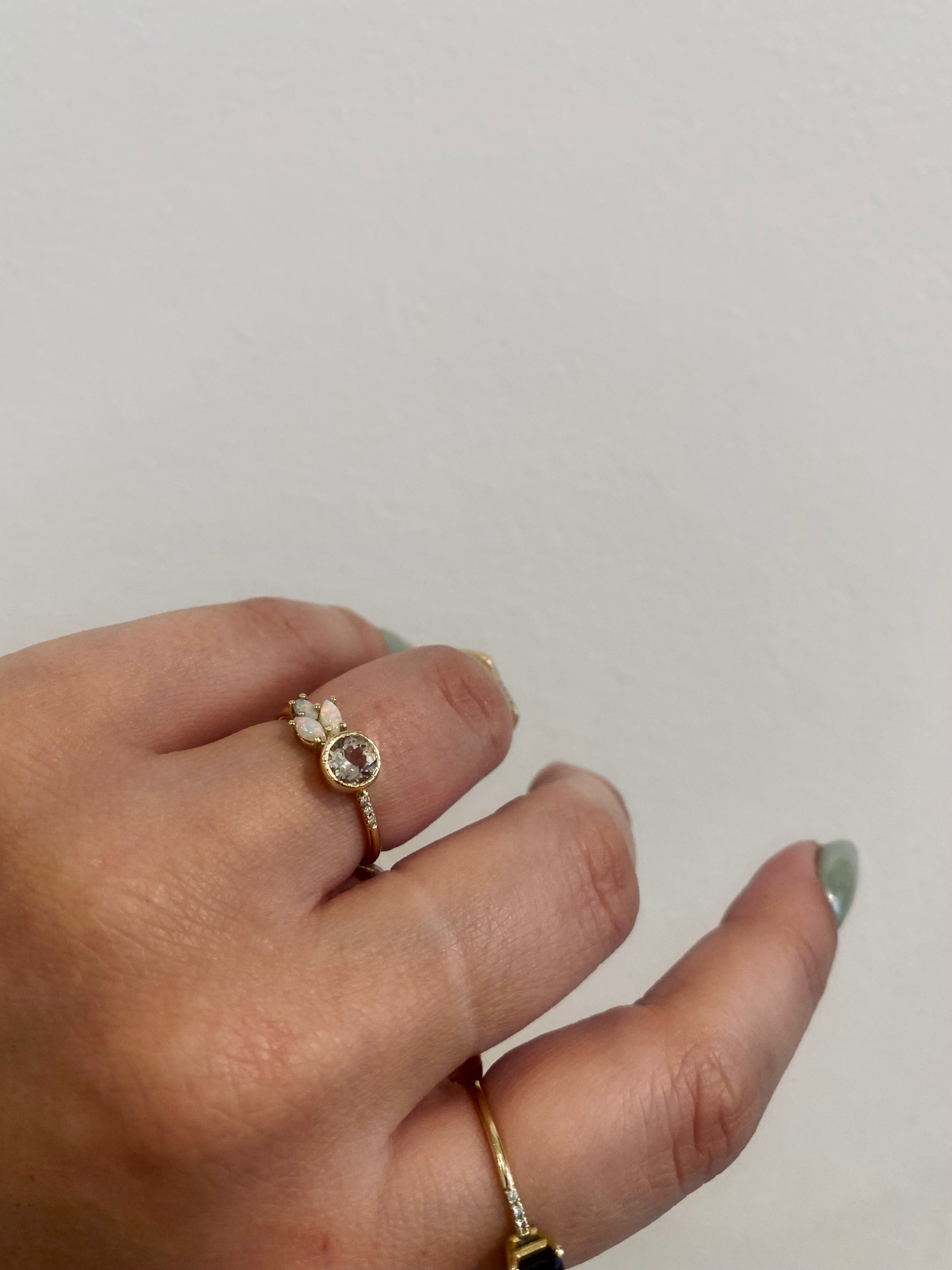 MORGANITE OPAL LEAF RING