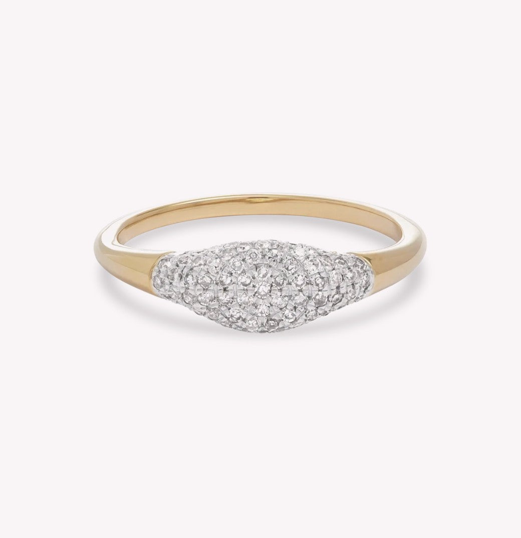 Fine Sparkle Mini Signet Ring with pave diamonds in 14kt yellow gold, product view 2